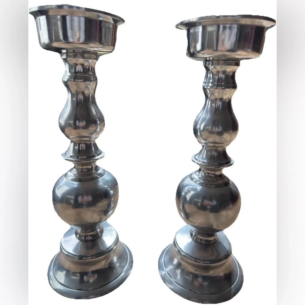 ❤️ Tall Vintage Silver Candlesticks Pair 13.5” – Beautiful Table or Mantel Decor - Picture 1 of 5